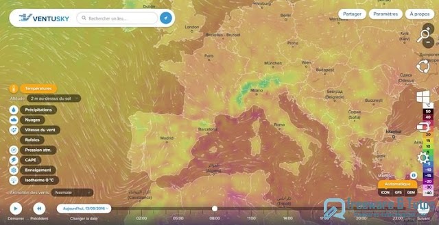 VentuSky : un superbe service en ligne de météo interactive 