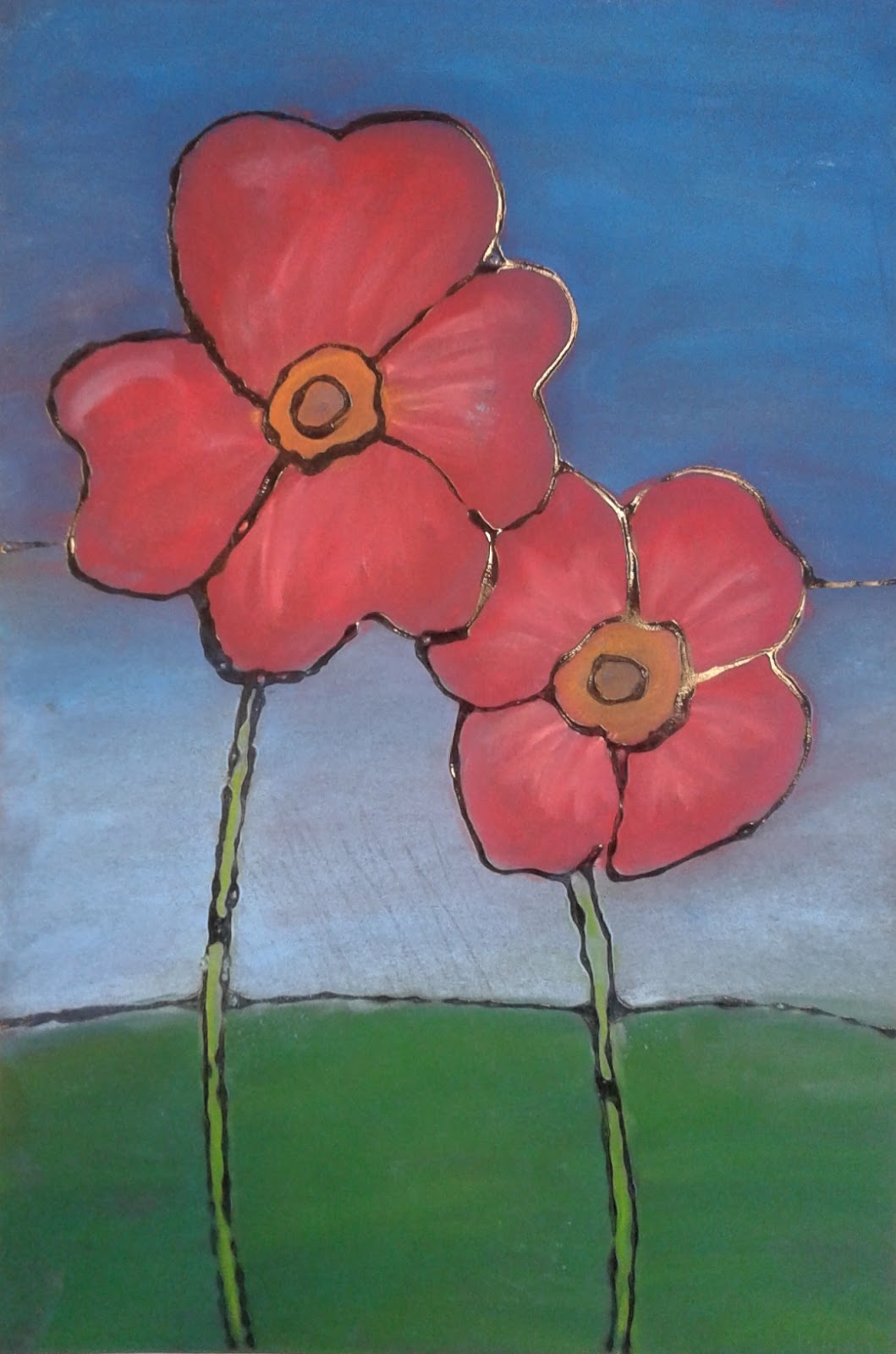 a faithful attempt Glue Line Chalk Pastel Poppies