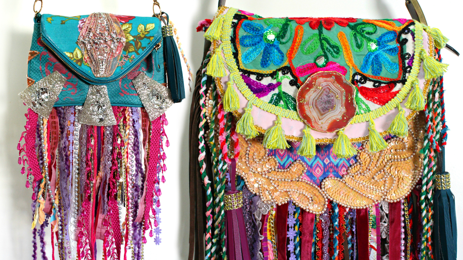 Pink Flower Fringe Purse, Festival Fringe Bag, Hippie Handbag, Boho Chic Embellished Purse