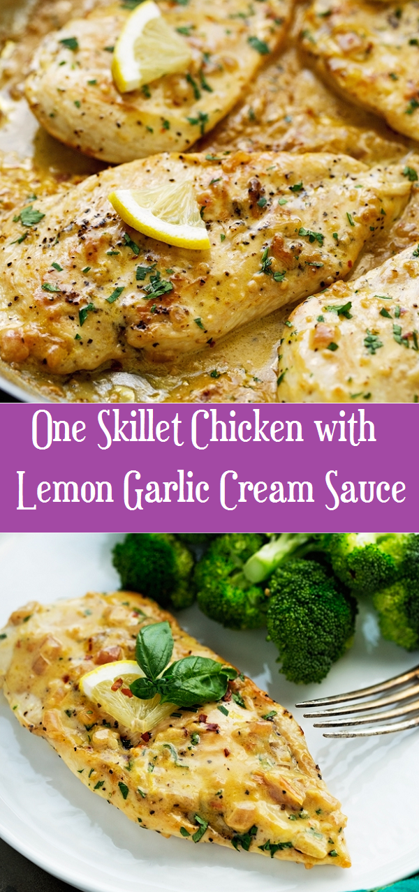 One Skillet Chicken with Lemon Garlic Cream Sauce Easy Recipes