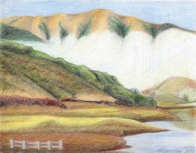 Literrata Elephant Mountain Fog Colored Pencil Drawing