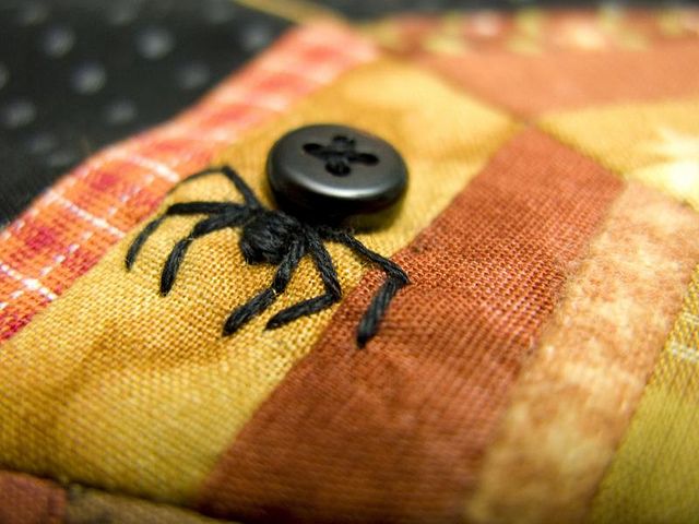 Spooky Halloween Embroidery, Spider shape Embroidering on a shirt button