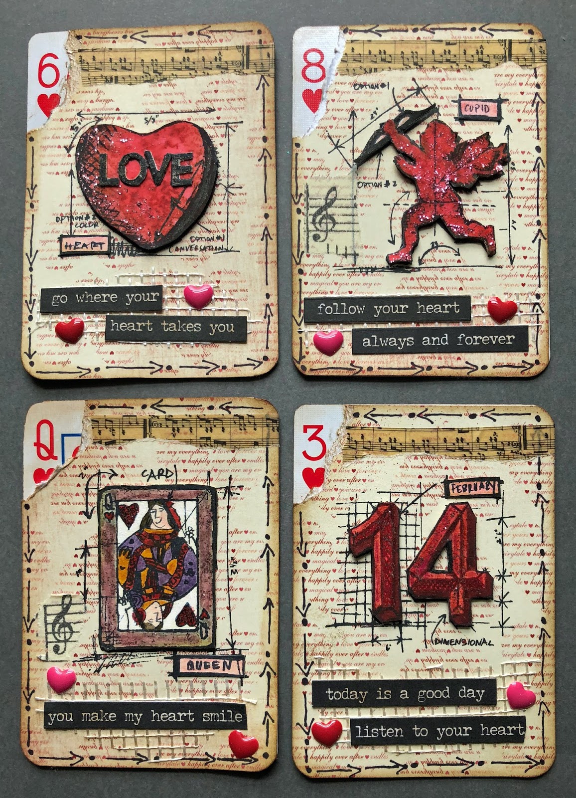 Scraps From A Broad Altered Playing Cards Valentines Set 2