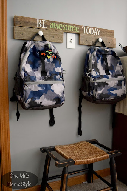 Back to School Backpack Drop Zone using reclaimed wood and knobs