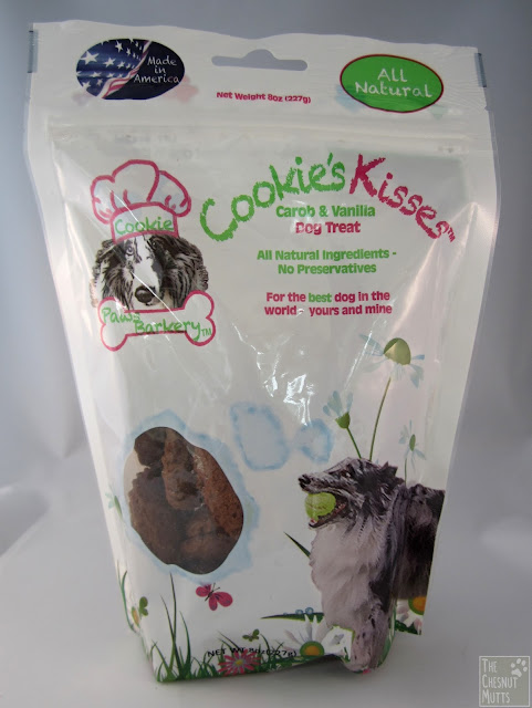 a bag of Paws Barkery Cookie's Kisses Vanilla and Carob dog treats