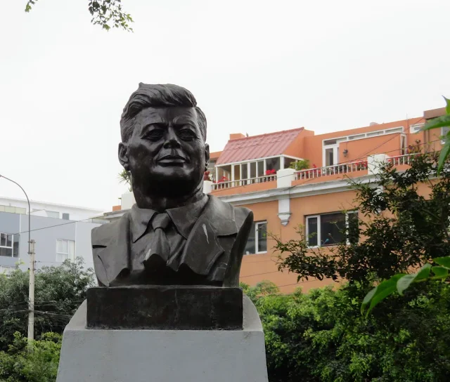 Bust of JFK in Parque Kennedy in the Miraflores District of Lima Peru