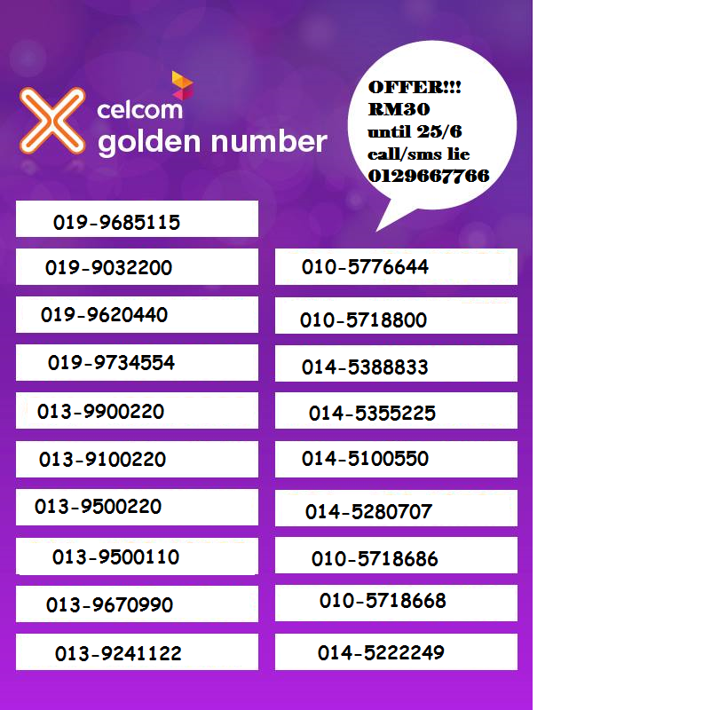 Celcom & Maxis VVIP Number: OFFER CELCOM VIP NUMBER TILL 25/6/13!!!