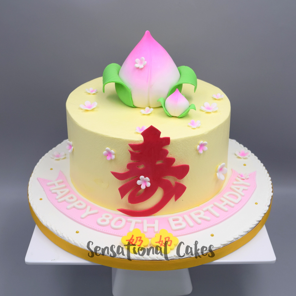 The Sensational Cakes Longevity Shuo, peach in a pastel yellow butter