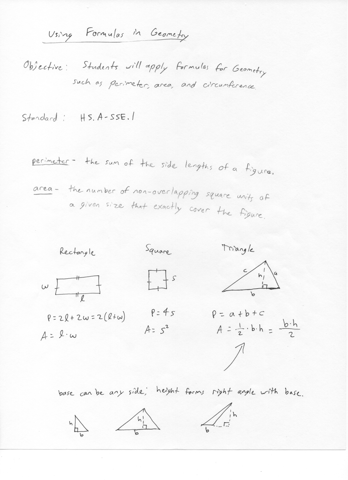 Mr. Jimenez's Geometry Class: Formulas in Geometry - Thursday, August