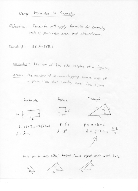 Mr. Jimenez's Geometry Class: Formulas in Geometry - Thursday, August