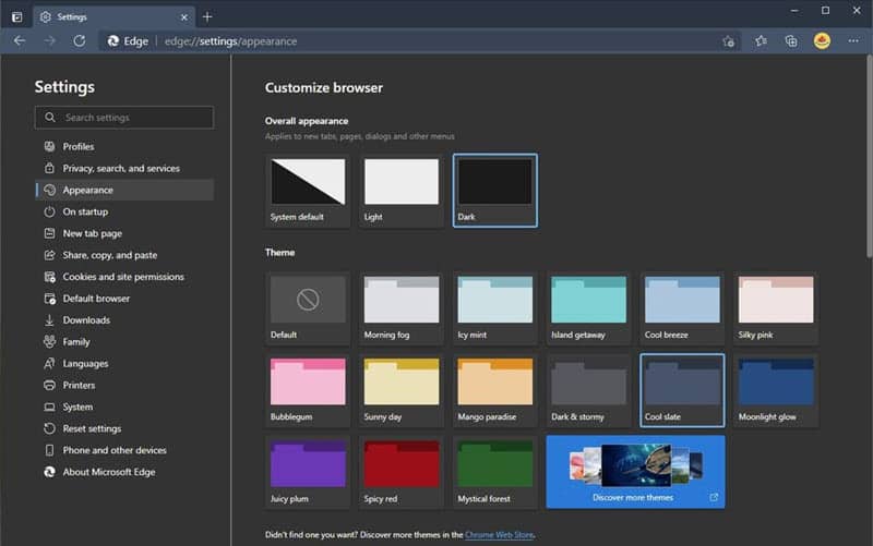 Personalize Microsoft Edge with built-in theme colors