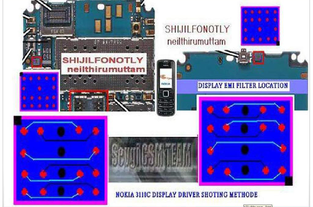 cellfirmware Nokia 3110 display ic jumper shorting ways.how to jumper