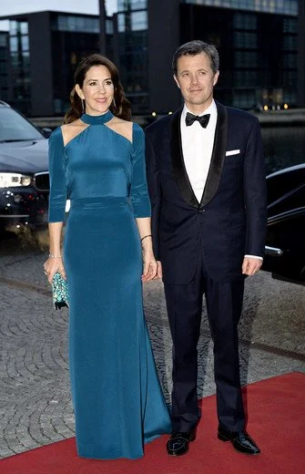 Queen Mathilde, Crown Princess mary, Princess Marie, Princess Elisabeth, Prince Joachim and Prince Frederik attend a dinner at the Black Diamond.Queen wore Armani red gown, Princess wore blue dress and red dress