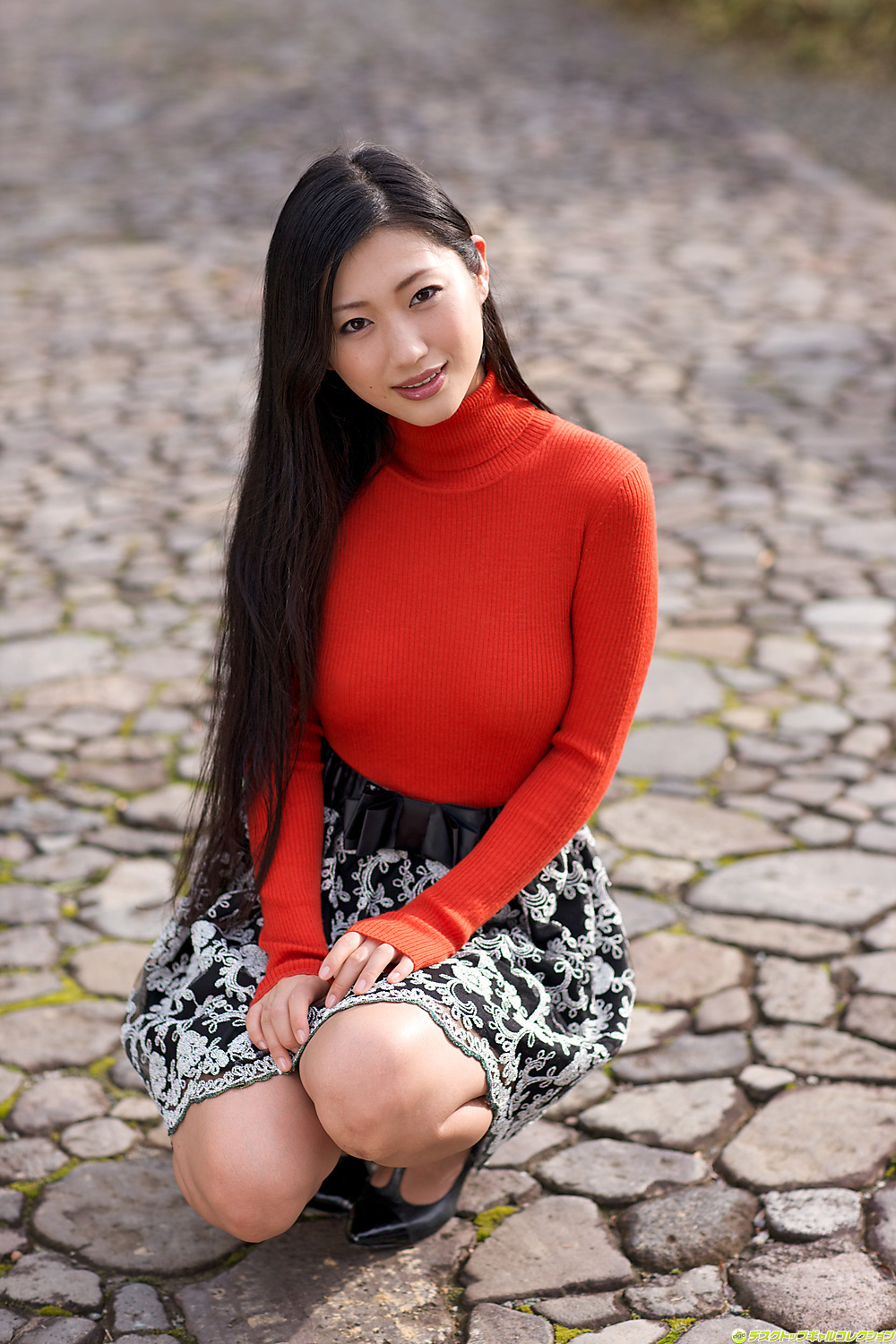 Mitsu Dan Japanese Gravure Idol Sexy Red Winter Top And Floral Mini Skirt Hot Fashion Photoshoot