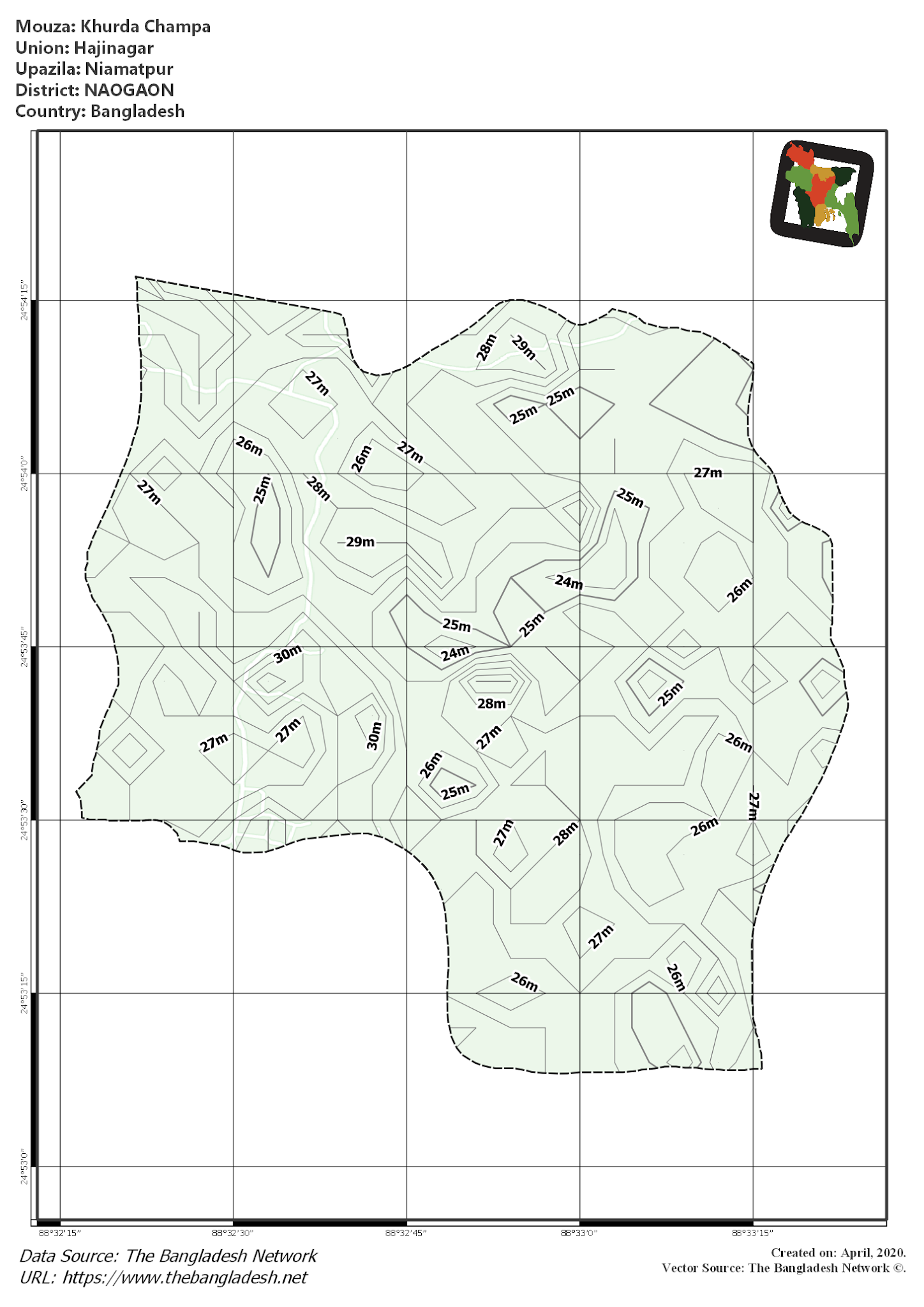 Map of Khurda Champa Mouza of Niamatpur Upazila, NAOGAON, Bangladesh.
