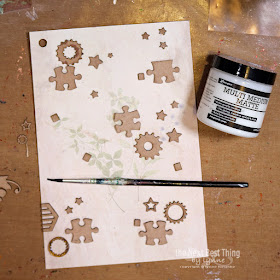 Step One UmWowStudio Chipboard applied to art journal page 