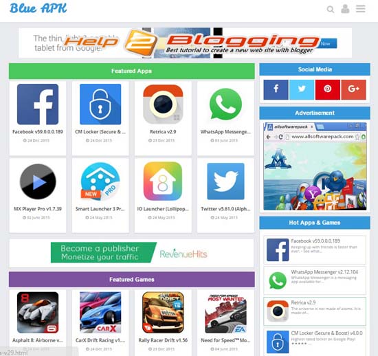 Blue APK Software Style Blogger Template Free Download