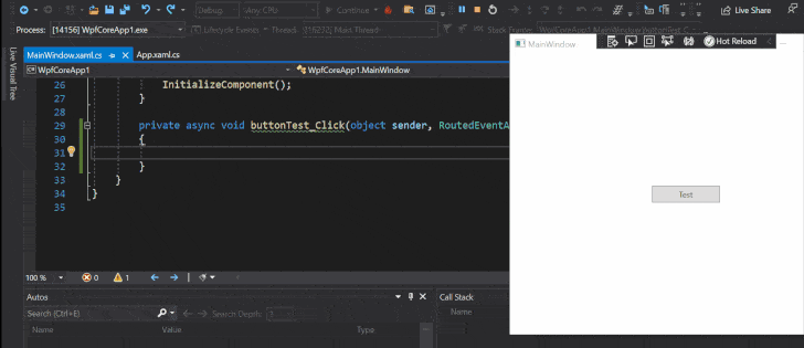 .NET Hot Reload User Experience for editing managed code at runtime in Microsoft Visual Studio 2019