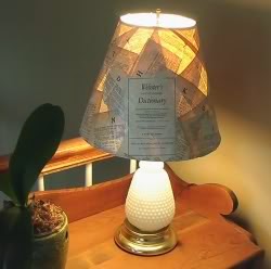 lamp shade covered with book pages