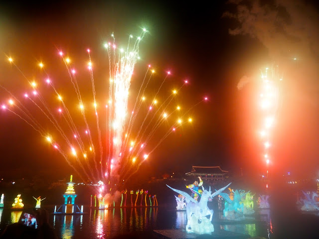 Opening ceremony fireworks display and river lanterns at Jinju Lantern Festival, South Korea