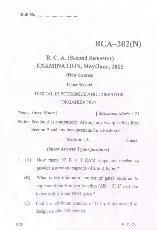 CSJM BCA Digital Electronics and Computer Organisation 2015 Question