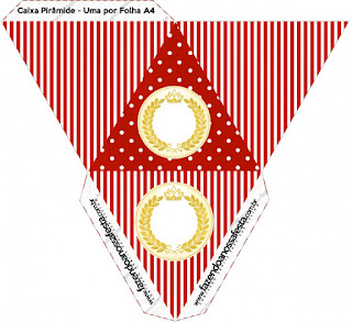 Caja con forma de pirámide de Corona Dorada en Rojo para imprimir gratis