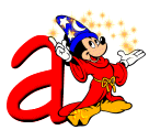 Alfabeto de Mickey Mouse en diferentes posturas y vestuarios a.