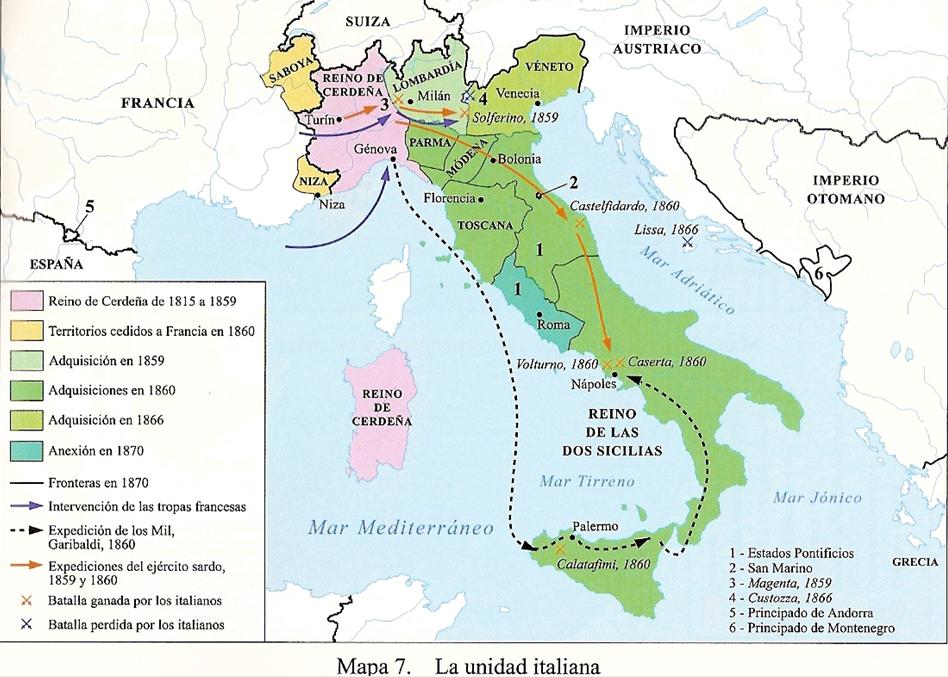 El mundo contemporáneo: Historia y problemas.: MAPA. UNIFICACIÓN ITALIANA.