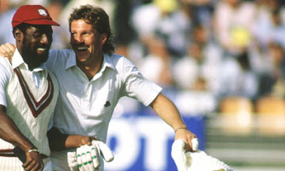 West Indian Vivian Richards and English Ian Botham share a light moment, growing camaraderie between West Indian players and other cricketers, Directed by Stevan Riley, Award winning English Documentary