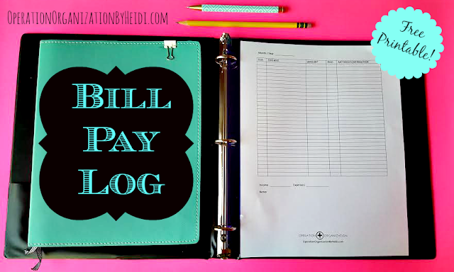 Peachtree City Professional Organizer Created this helpful Bill Pay Log to help stay on top of bills, lower stress, and eliminate late fees.  Professional Organizer, Heidi Leonard serves clients in Peachtree City, Fayetteville, Newnan, Senoia and beyond.