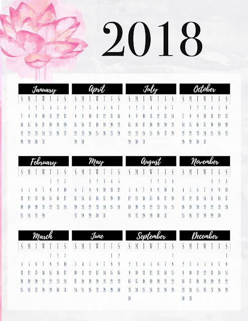  Free Year At A Glance Planner Insert - Printable Pink, Grey and Black http://www.malenahaas.com/2017/12/freebie-friday-2018-year-at-glance.html