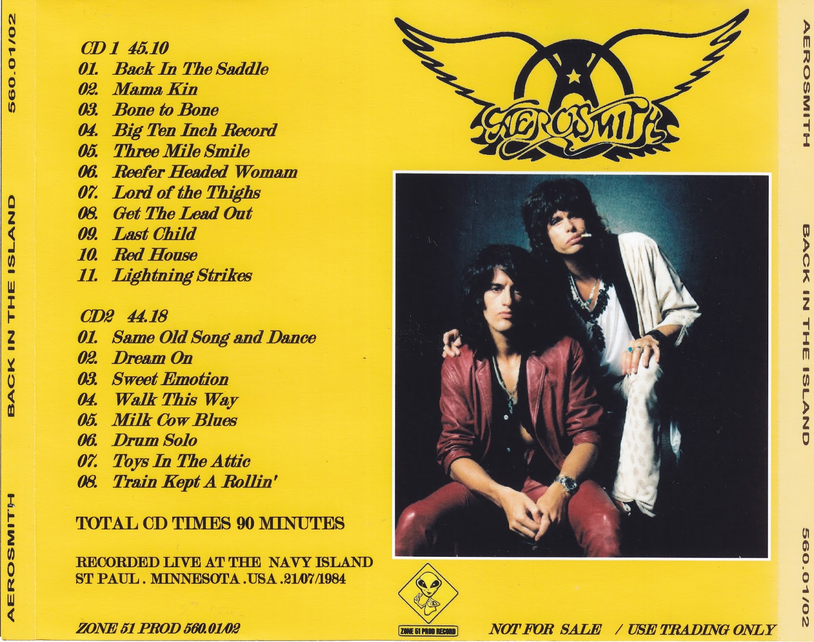 AEROSMITH BOOTLEGS COVER ARTS BACK IN THE ISLAND (st paul 1984)