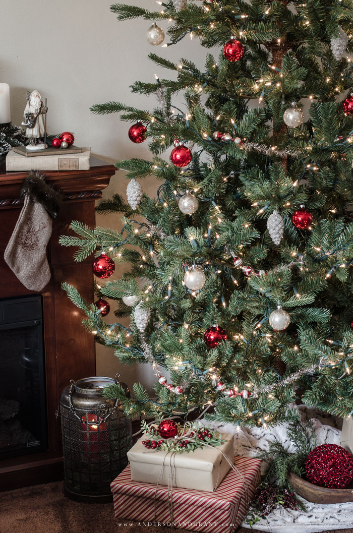 Christmas decorating tips and inspiration featuring a rustic mantel and decorated tree.  |  www.andersonandgrant.com
