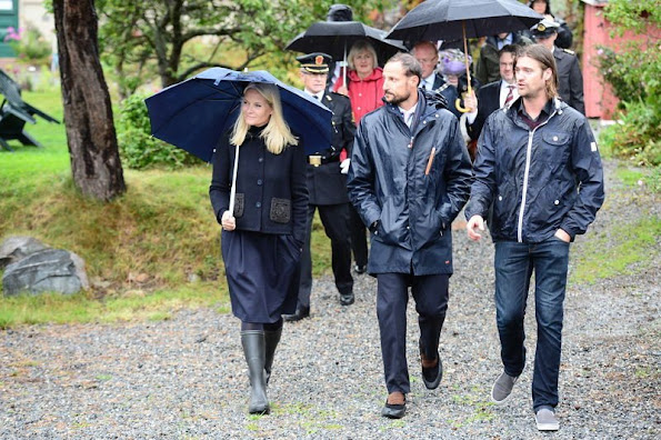 Crown Princess Mette-Marit of Norway and Crown Prince Haakon of Norway visit Drobak town square on an official county visit to Akershus