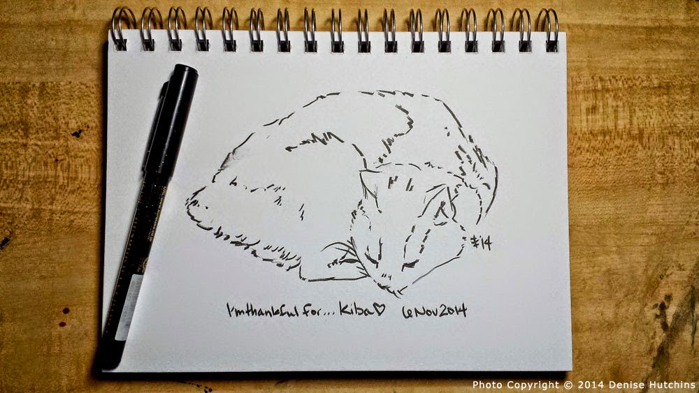 Ink Sketch of Sleeping Manx Cat