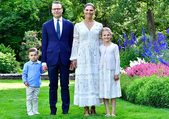 Crown Princess Victoria wore By Malina Iris dress. Prince Daniel, Princess Estelle, Prince Carl Philip and Princess Sofia
