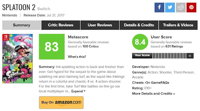 Splatoon 2 Metacritic Nintendo Switch 83 score