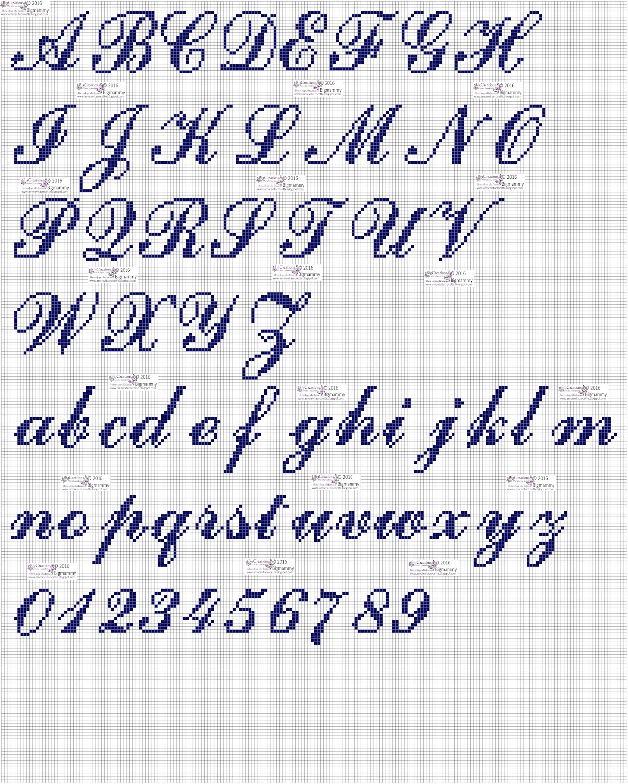 alfabeto in corsivo nonna a punto croce gratis