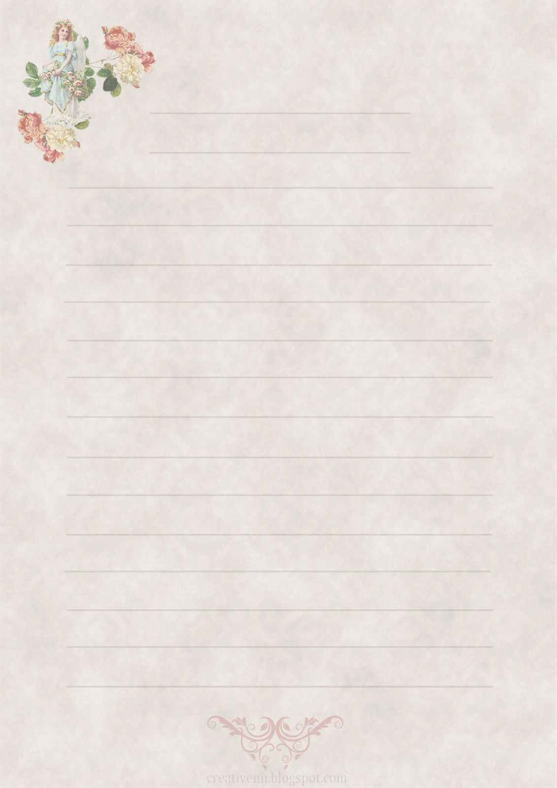 Листы для писем с оформлением и разлиновкой. Ангел клипарт. Виньетка ...