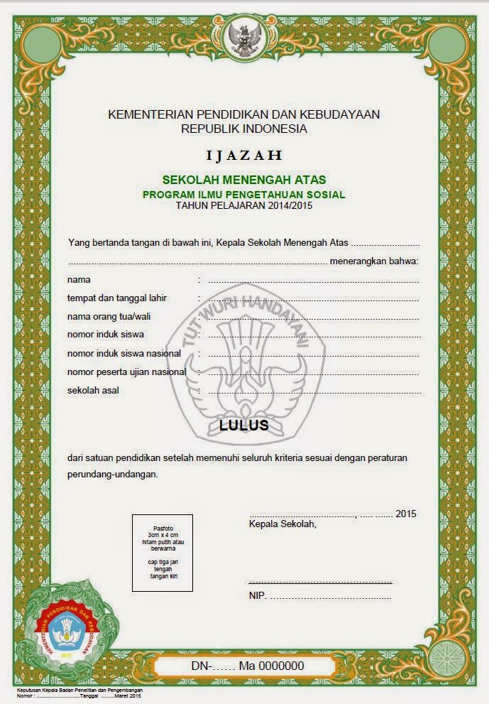 Format Ijazah dan SHUN 2015