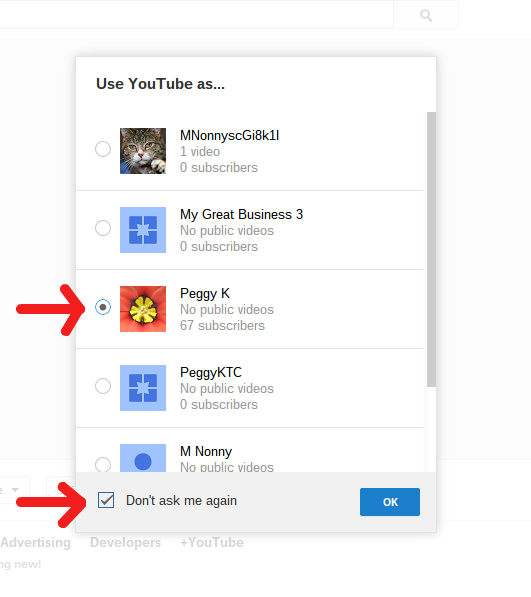 Select a default channel when you sign into YouTube