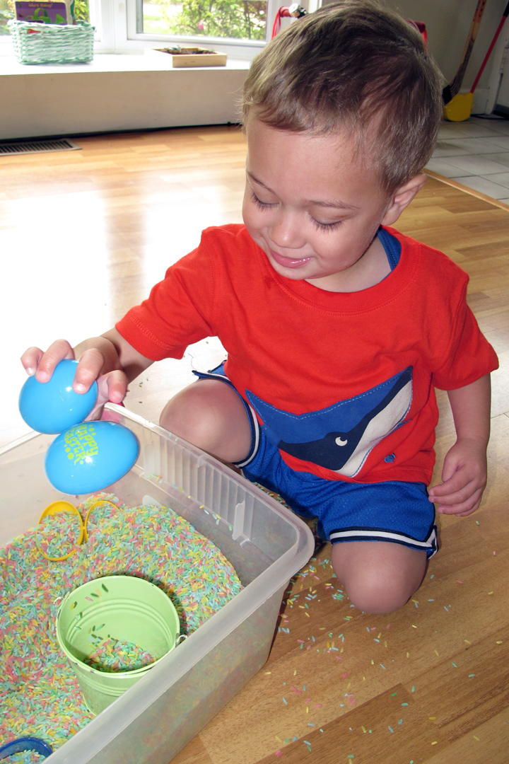 Peaceful Parenting Dying Rice/Pasta for Sensory Play or Art Projects