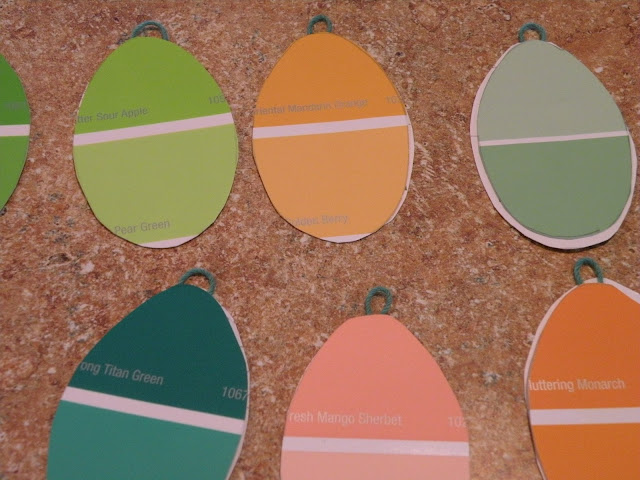 How to make cute easter egg decorations by turning paint chips into an Easter Egg Tree
