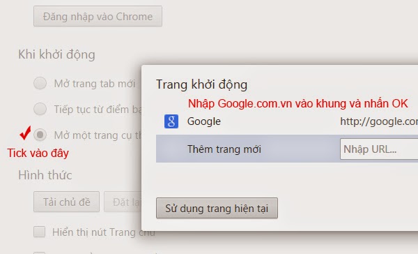 Cài đặt Google làm trang chủ trong Google Chrome Cài đặt Google làm trang chủ trong Google Chrome