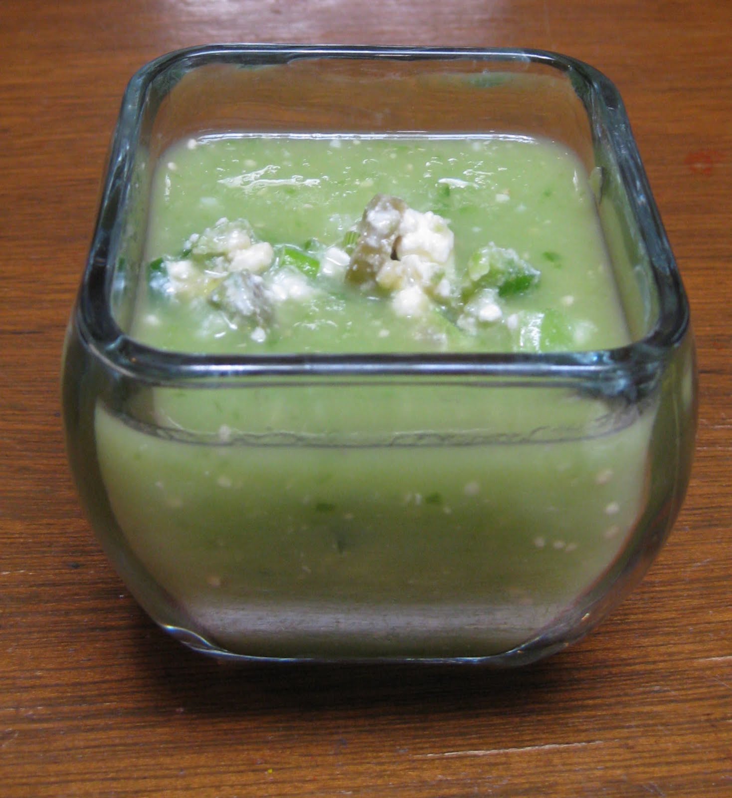 Flavors of the Sun Tomatillo Gazpacho with FetaOlive Relish