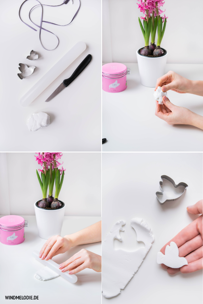 Vogel Anhänger basteln aus Fimo Deko Ast Vogel Anhänger basteln aus Fimo Deko Ast