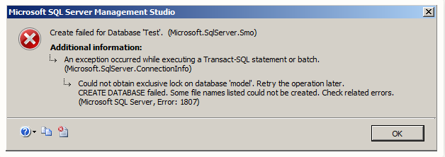 Pekkadillo kiespijn rechtop SQL SERVER DBA: Could not obtain exclusive lock on database 'model'.