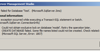 sql-server maakt databaseproblemen 1807