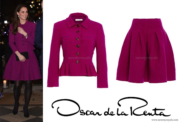 Kate Middleton wore Oscar De La Renta Three Quarter Sleeve Pleated Jacket and Full Pleated Skirt