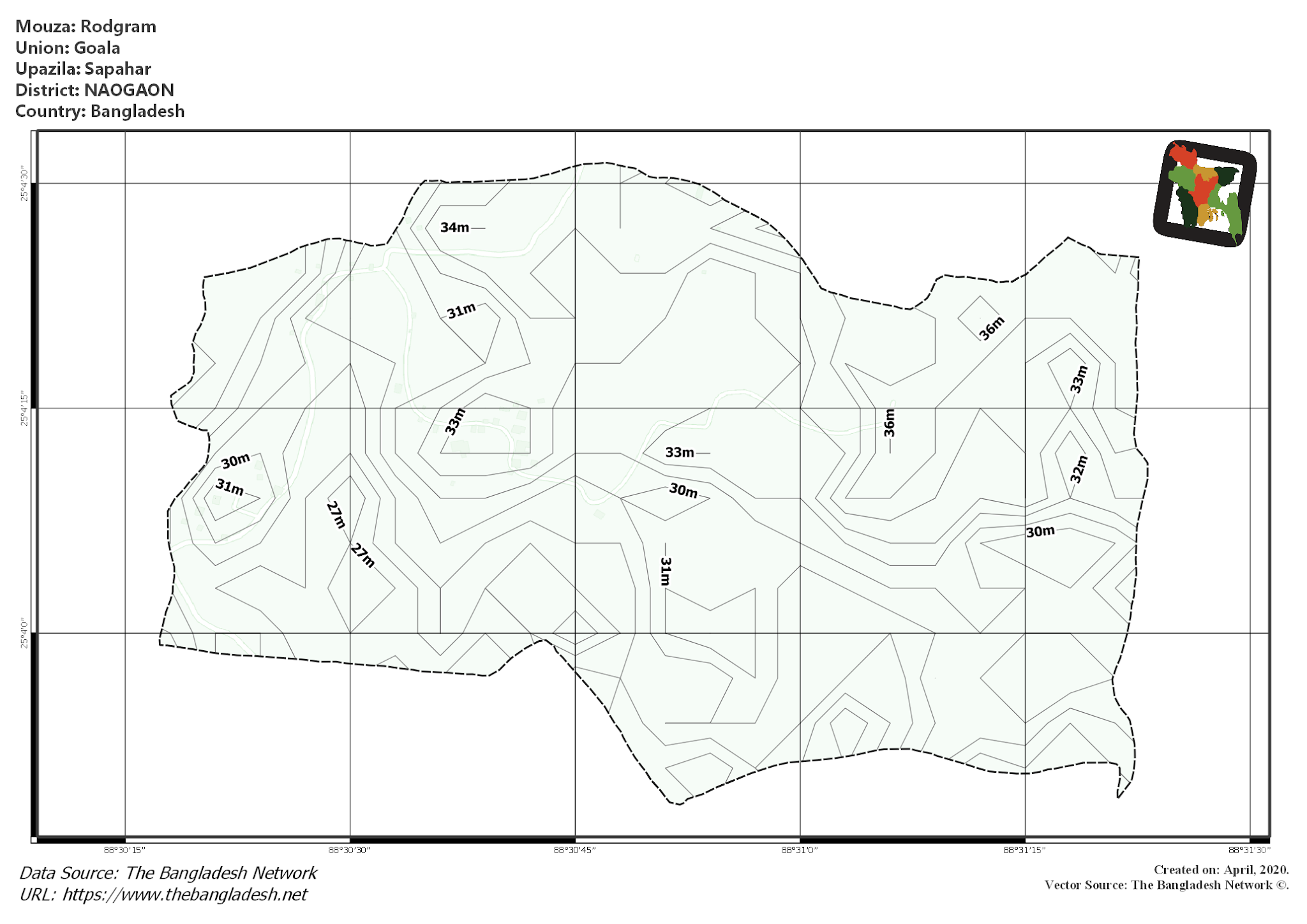 Map of Rodgram Mouza of Sapahar Upazila, NAOGAON, Bangladesh.